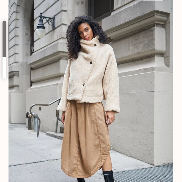 Free People Izzy Wrap Teddy Jacket Ecru Ivory - Picture 3 of 17